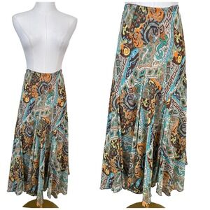 Vintage Newsworthy Paisley Midi Skirt‎ Women 1X Blue Boho Handkerchief Hem Y2K